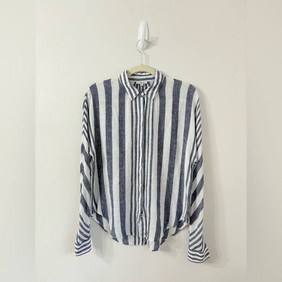 Rails Tops - RAILS Alyssa Bay Blue White Stripe Top Button Down Linen Shirt Womens S Coastal